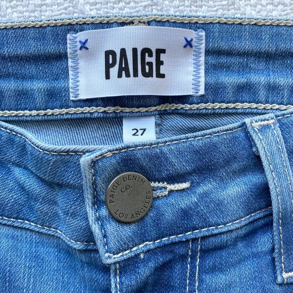 PAIGE Rory Crop Flare Jeans in Signa Light Wash Raw Hem Stretch Denim Size 27 - Picture 8 of 11